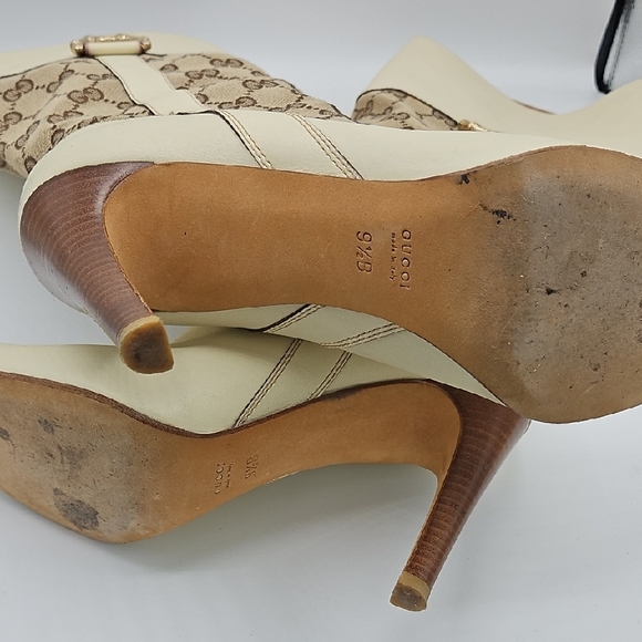 Gucci Cream and Brown Heeled Boots - Picture 7 of 17